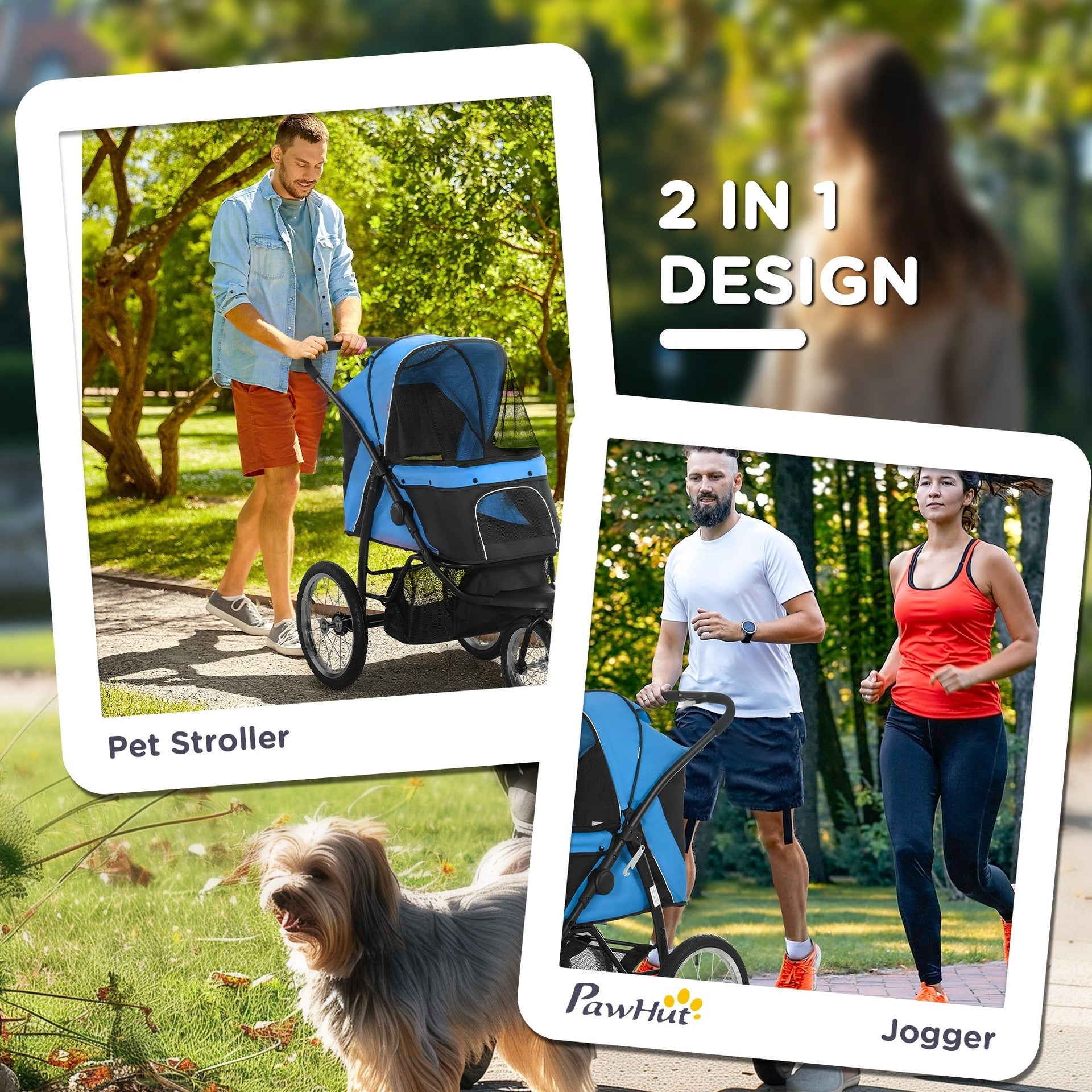 PawHut 3 Wheels Pet Stroller for Small Dogs and Medium Dogs with Adjustable Canopy, Safety Tether, Storage Basket, Blue