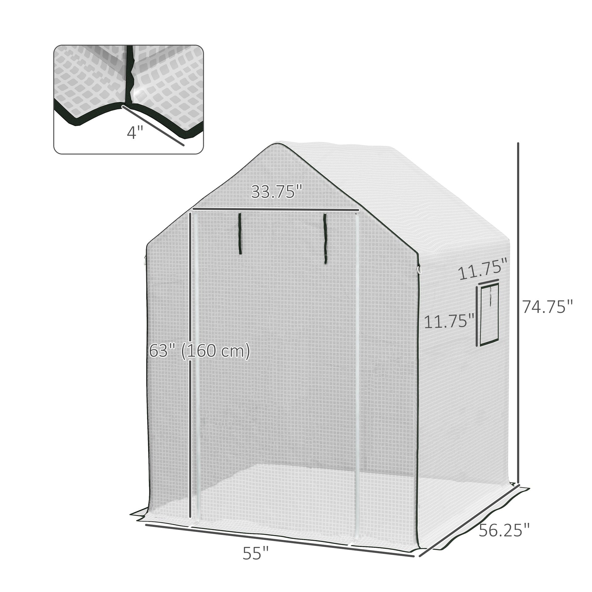 Outsunny 01-0472 Replacement Cover, 55" x 56.25" x 74.75" Walk-in Greenhouse Cover Reinforced Anti-Tear PE Hot House Cover, White