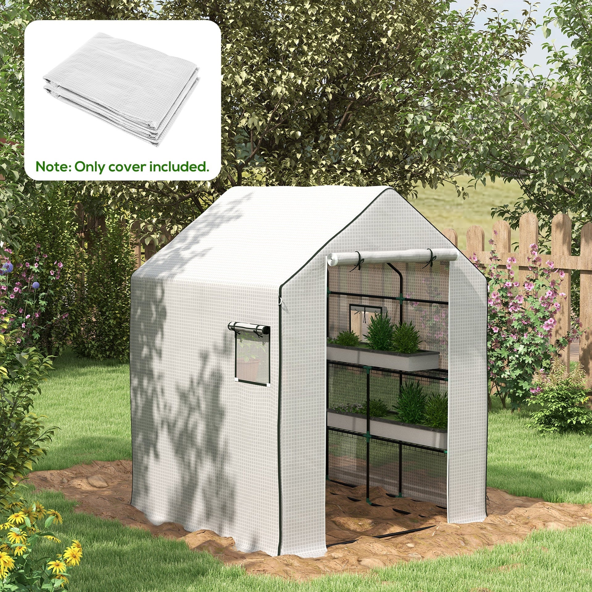 Outsunny 01-0472 Replacement Cover, 55" x 56.25" x 74.75" Walk-in Greenhouse Cover Reinforced Anti-Tear PE Hot House Cover, White
