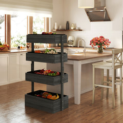 Outsunny Outdoor Wooden Vertical Garden Planter, 4 Tier Planter Box, Self-Draining for Flowers, Vegetables, Herbs, Gray