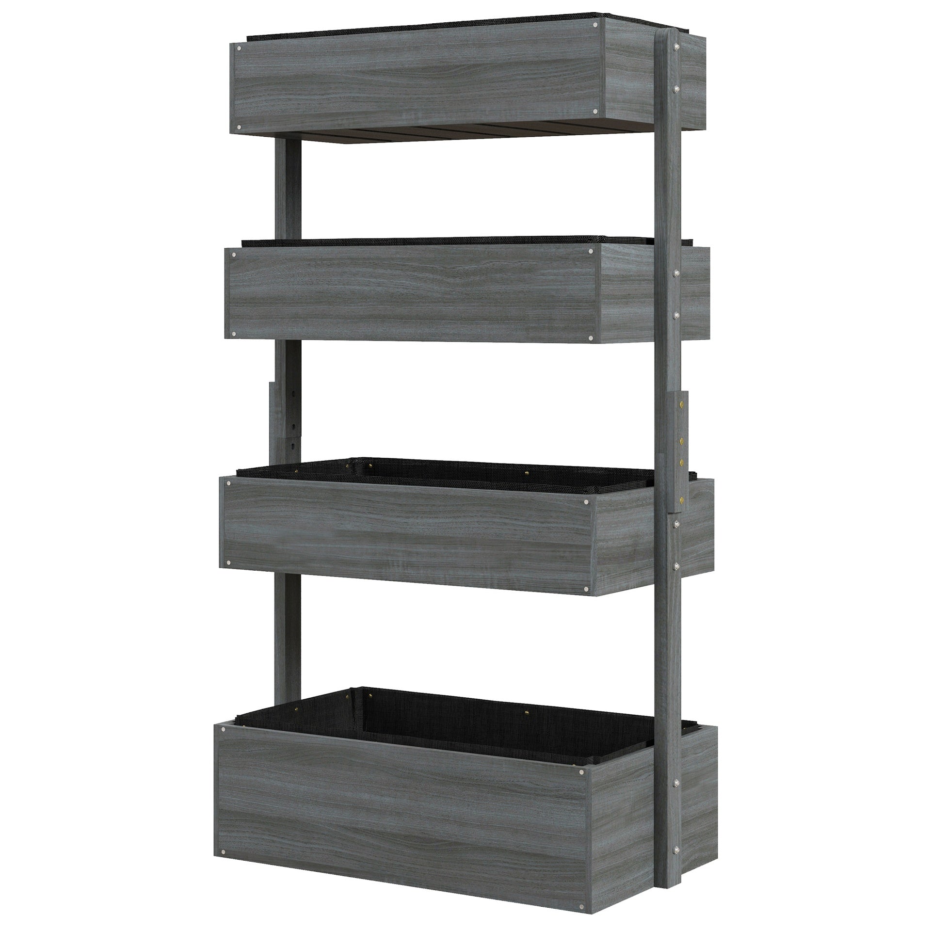 Outsunny Outdoor Wooden Vertical Garden Planter, 4 Tier Planter Box, Self-Draining for Flowers, Vegetables, Herbs, Gray