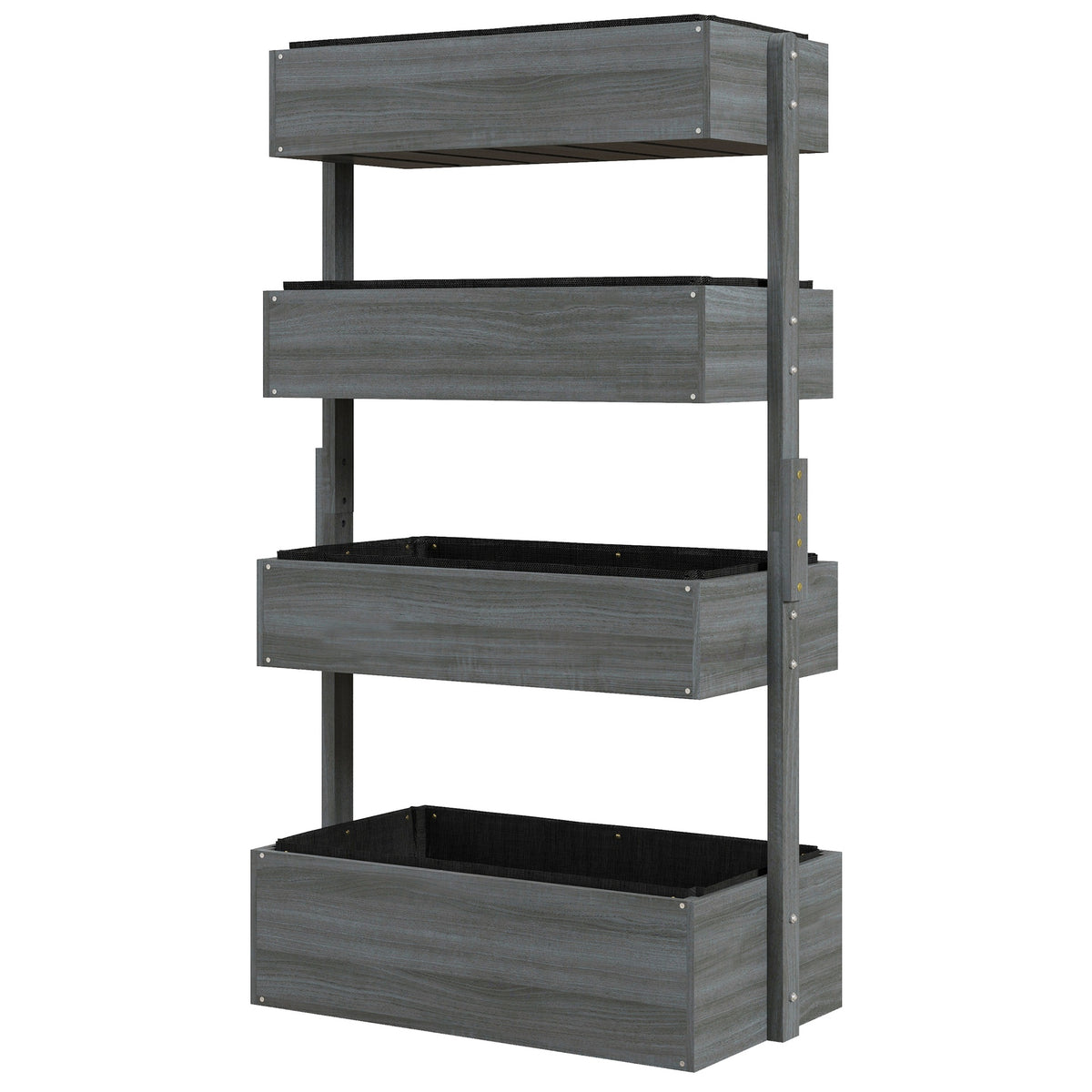 Outsunny Outdoor Wooden Vertical Garden Planter, 4 Tier Planter Box, Self-Draining for Flowers, Vegetables, Herbs, Gray