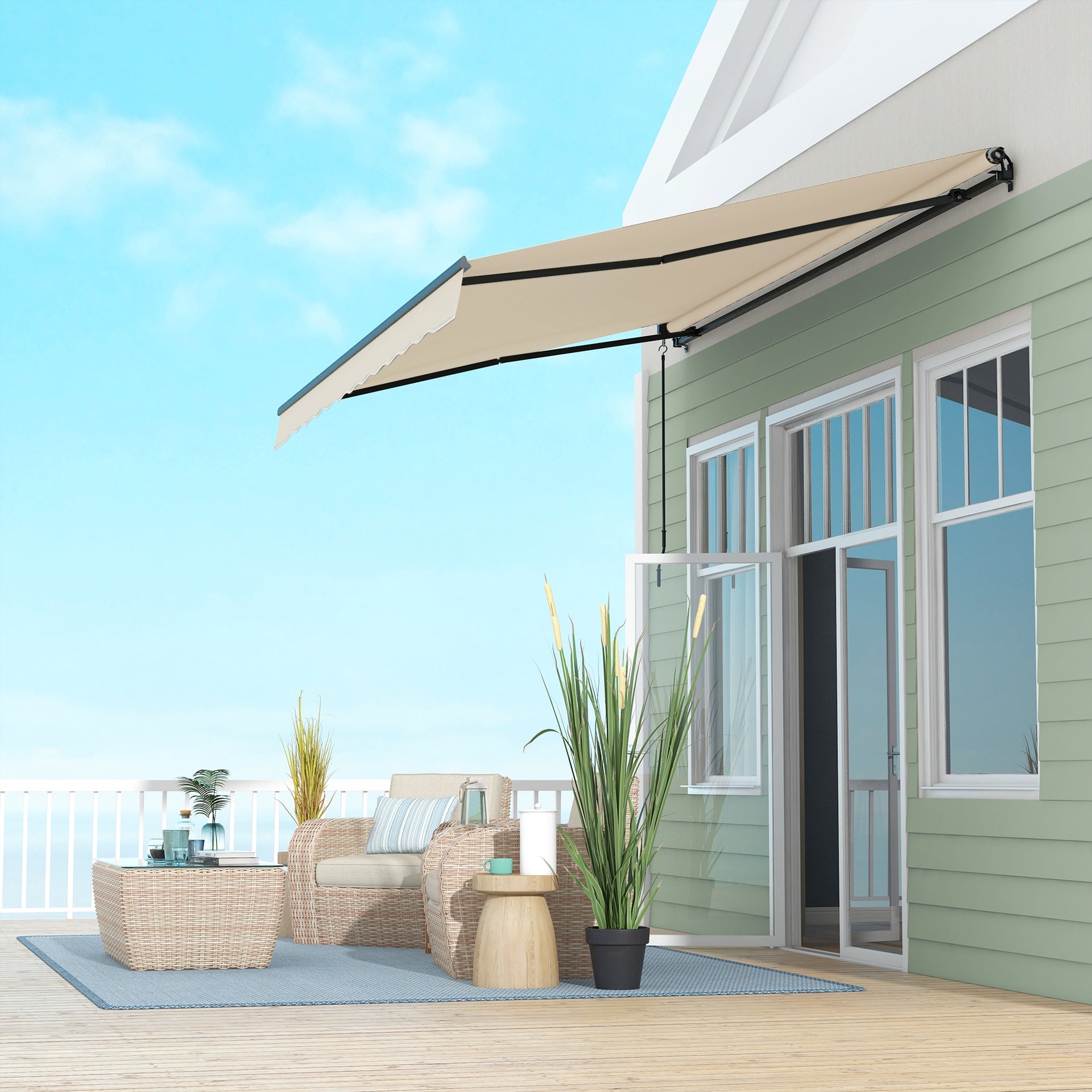 Outsunny 13' x 10' Retractable Awning, 280gsm UV Resistant Sunshade Shelter for Deck, Balcony, Yard, Beige