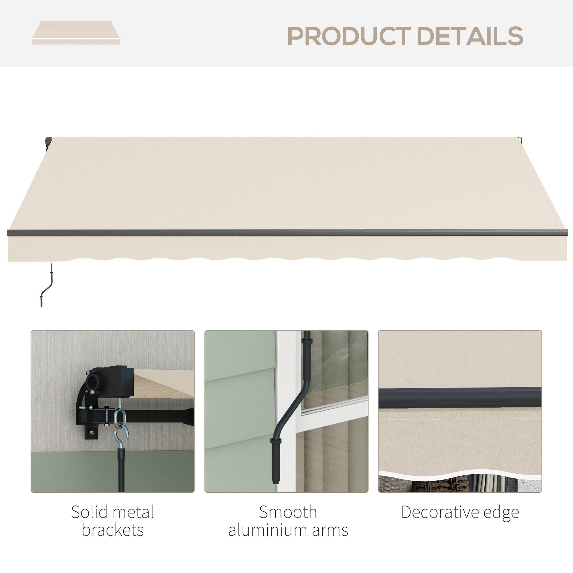Outsunny 13' x 10' Retractable Awning, 280gsm UV Resistant Sunshade Shelter for Deck, Balcony, Yard, Beige