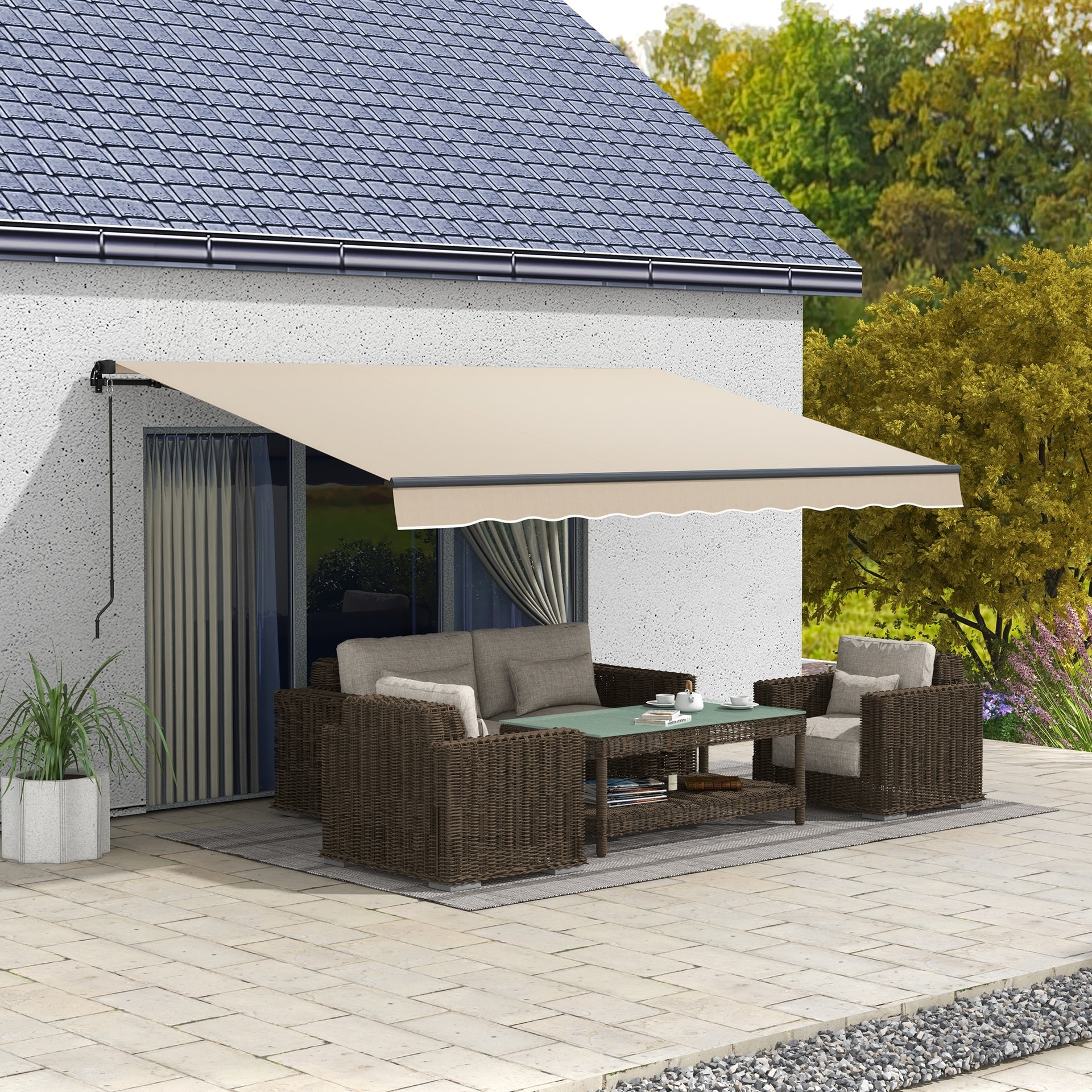 Outsunny 13' x 10' Retractable Awning, 280gsm UV Resistant Sunshade Shelter for Deck, Balcony, Yard, Beige
