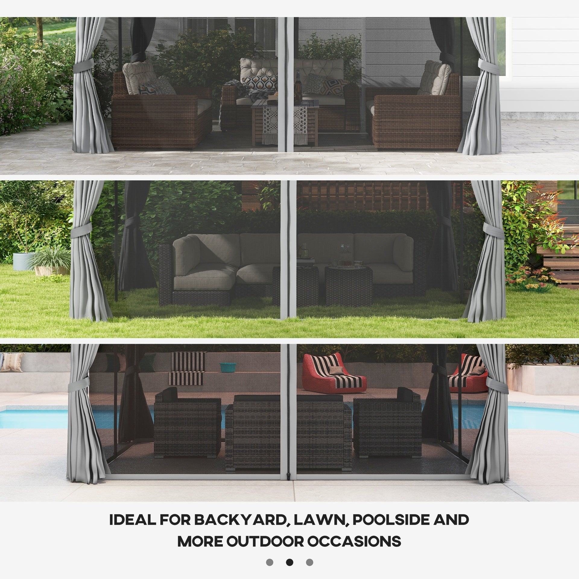 Outsunny 10' x 13' Patio Gazebo w/ Aluminum Frame Double Roof, Outdoor Gazebo Canopy Shelter with Netting & Curtains, Gray