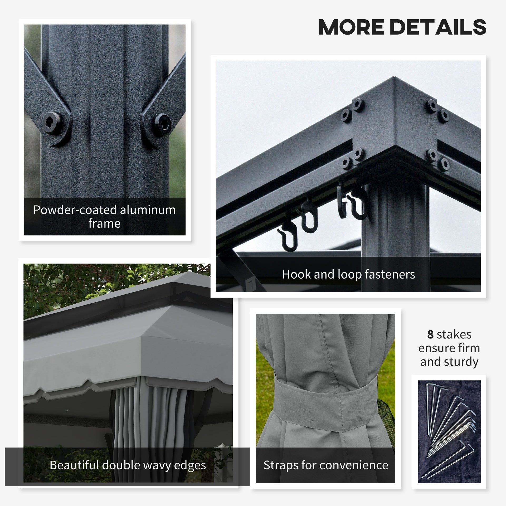 Outsunny 10' x 13' Patio Gazebo w/ Aluminum Frame Double Roof, Outdoor Gazebo Canopy Shelter with Netting & Curtains, Gray