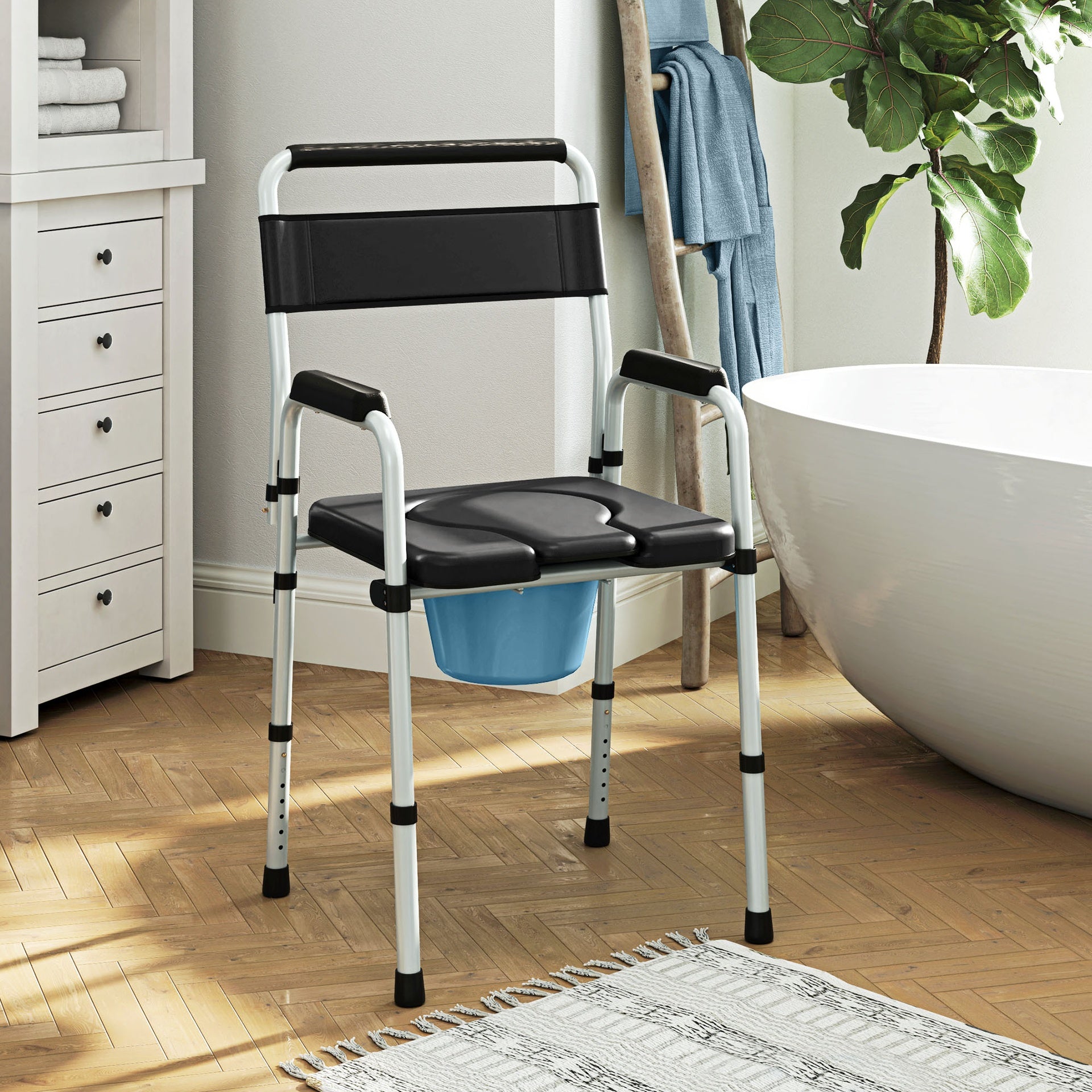 HOMCOM Bedside Commode Chair for Seniors, Adults, Handicap, Raised Toilet Seat with Arm, Adjustable Height, 331 lbs, Black