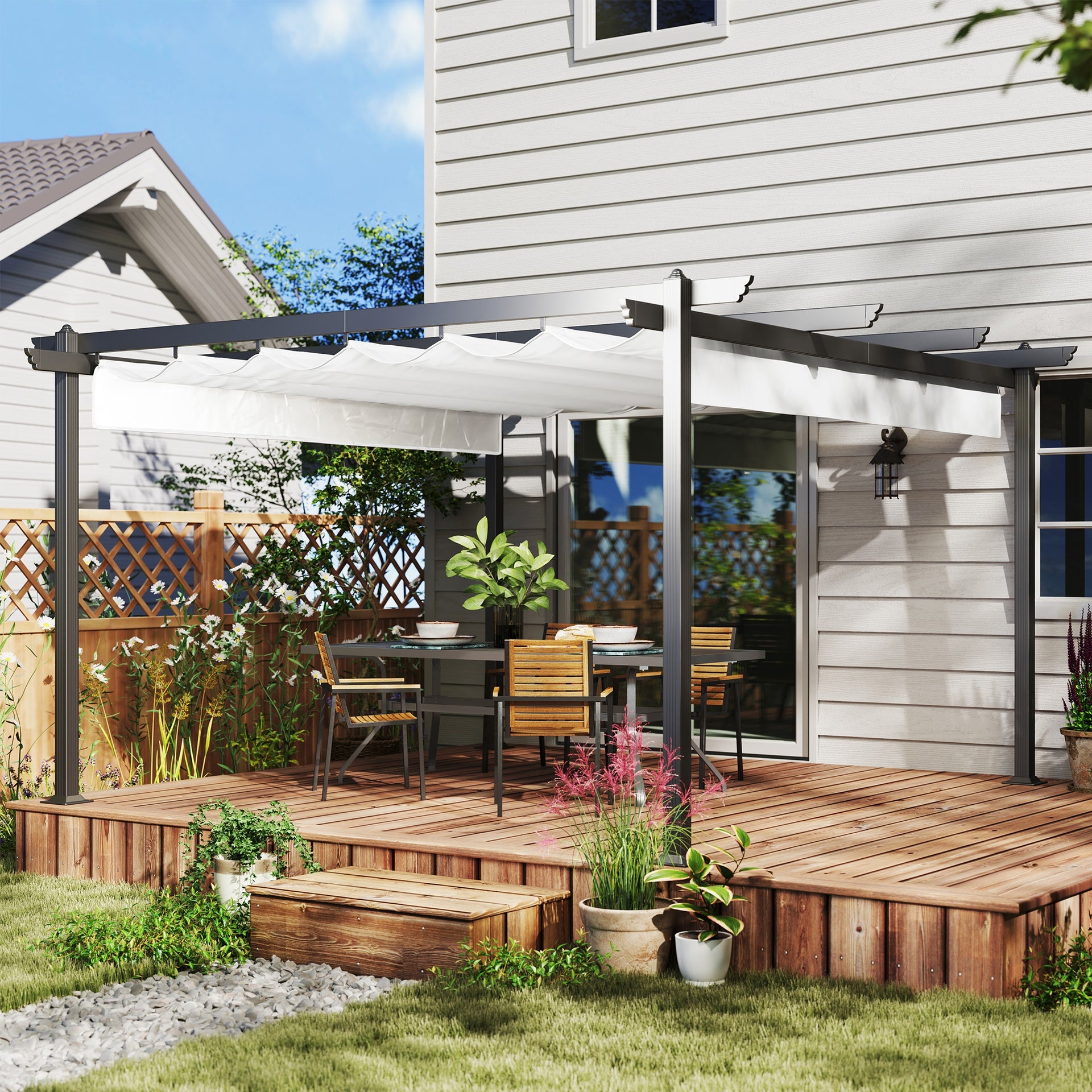 Outsunny 13' x 13' Aluminum Retractable Pergola Canopy, Outdoor Pergola for Garden, Patio, Backyard, Deck, White