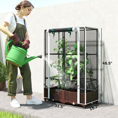 Outsunny Raised Garden Bed with Trellis, 46.5" Tomato Cage with Crop Cage, Self Watering Planter Box with Drainage Holes, White