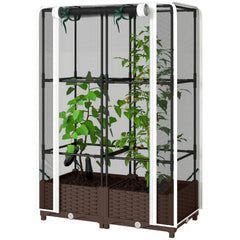 Outsunny Raised Garden Bed with Trellis, 46.5" Tomato Cage with Crop Cage, Self Watering Planter Box with Drainage Holes, White