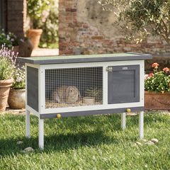 PawHut Wooden Rabbit Hutch, Guinea Pig Hutch with Asphalt Roof, Outdoor Elevated Bunny House for Rabbits, Chinchillas