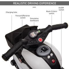 Aosom 6V Kids Motorcycle Toddler Ride-on Toy, High-Traction Battery-Operated Mini Electric Motorbike with Forward/Reverse Switch, Music, Headlights, Horn, White