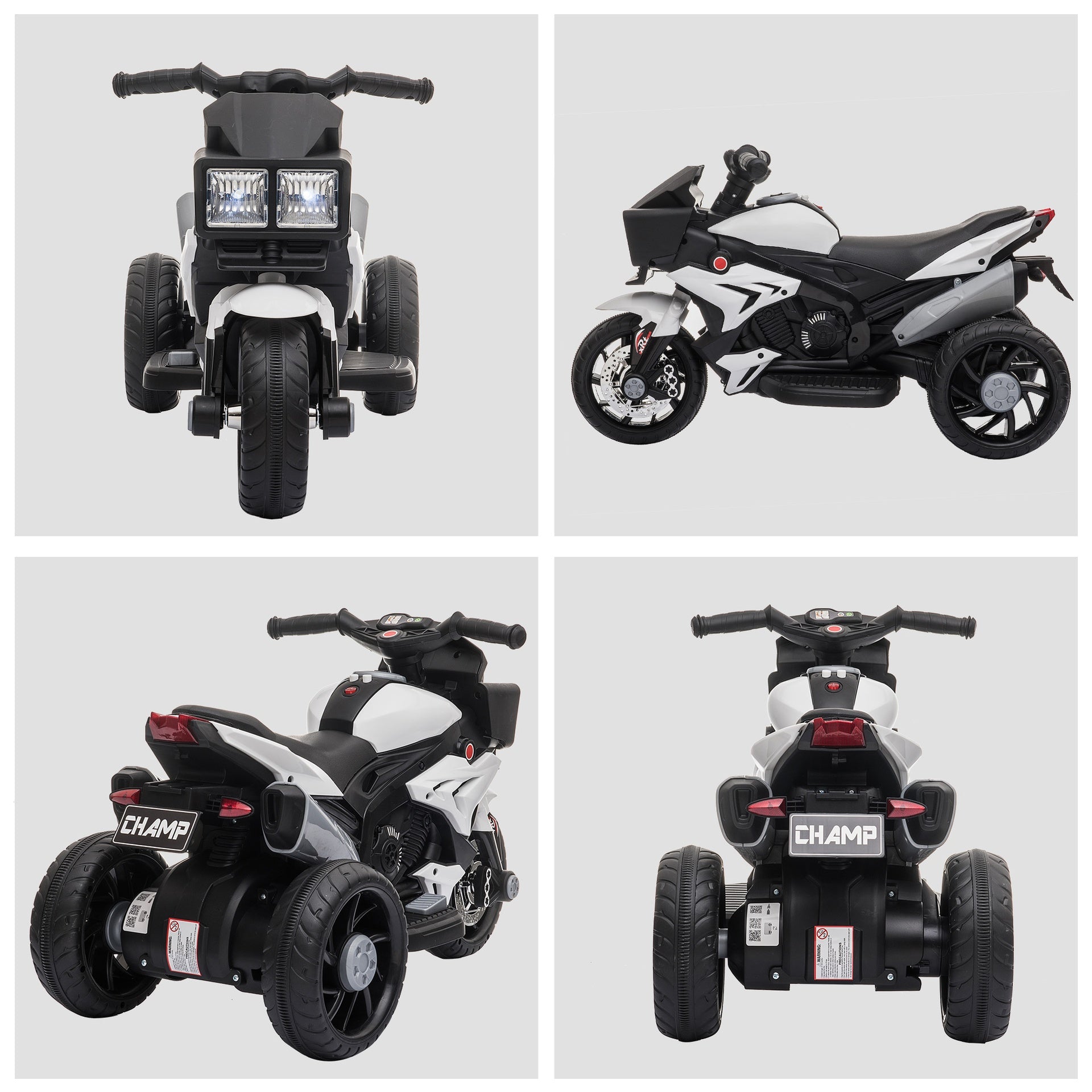 Aosom 6V Kids Motorcycle Toddler Ride-on Toy, High-Traction Battery-Operated Mini Electric Motorbike with Forward/Reverse Switch, Music, Headlights, Horn, White