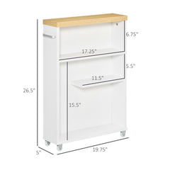 Kleankin Slim Bathroom Cabinet with Castor Wheels Storage Organizer and Wood Shelves To Fit In Small Spaces, White