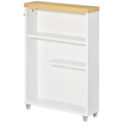 Kleankin Slim Bathroom Cabinet with Castor Wheels Storage Organizer and Wood Shelves To Fit In Small Spaces, White