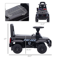 Aosom Kids Push Ride On Car with Working PA System and Horn, Police Truck Style  Foot-to-Floor Sliding Car for Boys and Girls with Under-Seat Storage, for 18 Months to 5 Years Old, Black