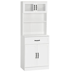 HOMCOM Freestanding Kitchen Pantry, 4-Door Buffet Cabinet with Hutch, Coffee Bar with Adjustable Shelves, 63.5 Inches, White