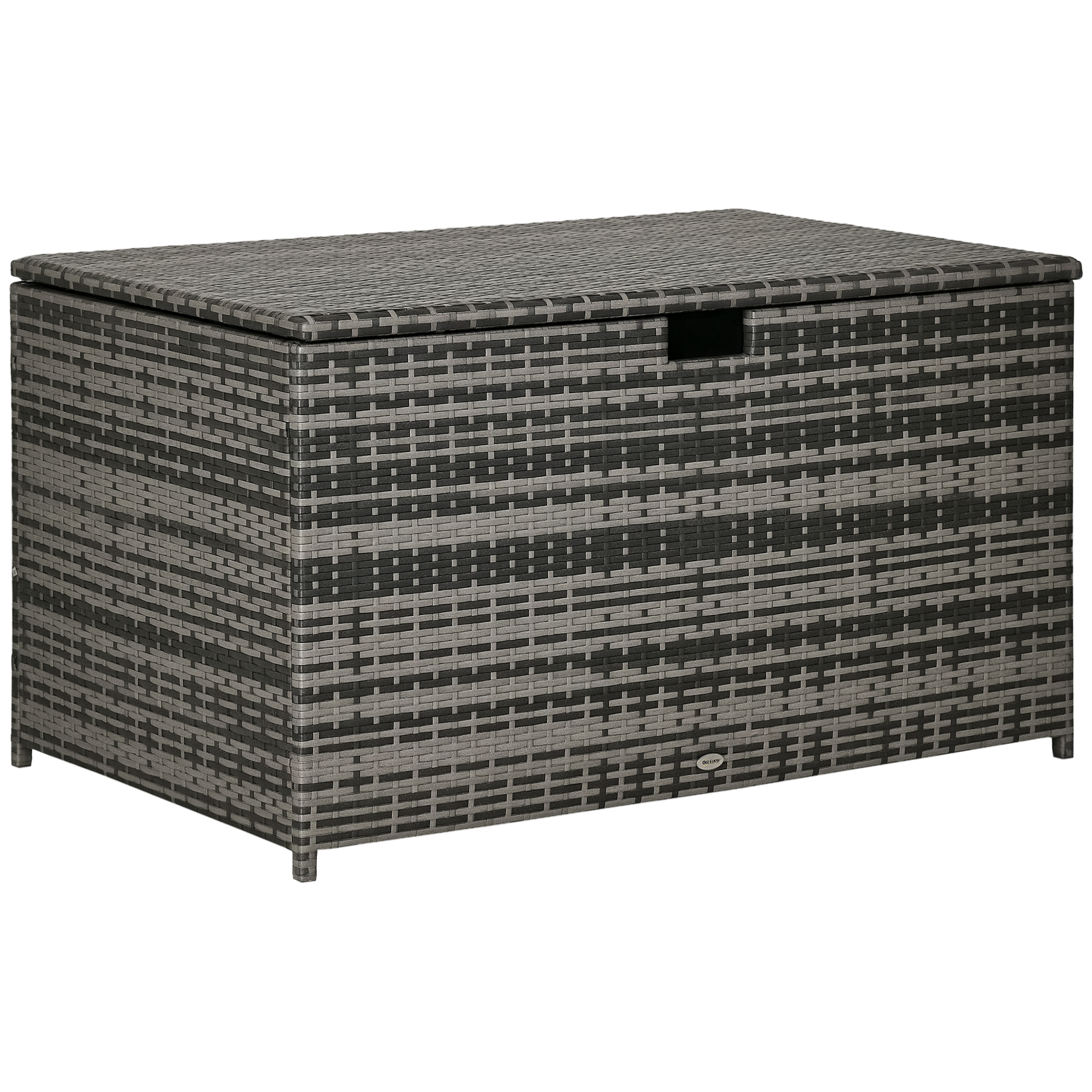 Outsunny 113 Gallon Outdoor Storage Box, Rattan Deck Box for Indoor, Patio Furniture Cushions, Pool Garden Tools, Dark Gray