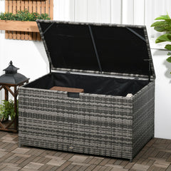 Outsunny 113 Gallon Outdoor Storage Box, Rattan Deck Box for Indoor, Patio Furniture Cushions, Pool Garden Tools, Dark Gray