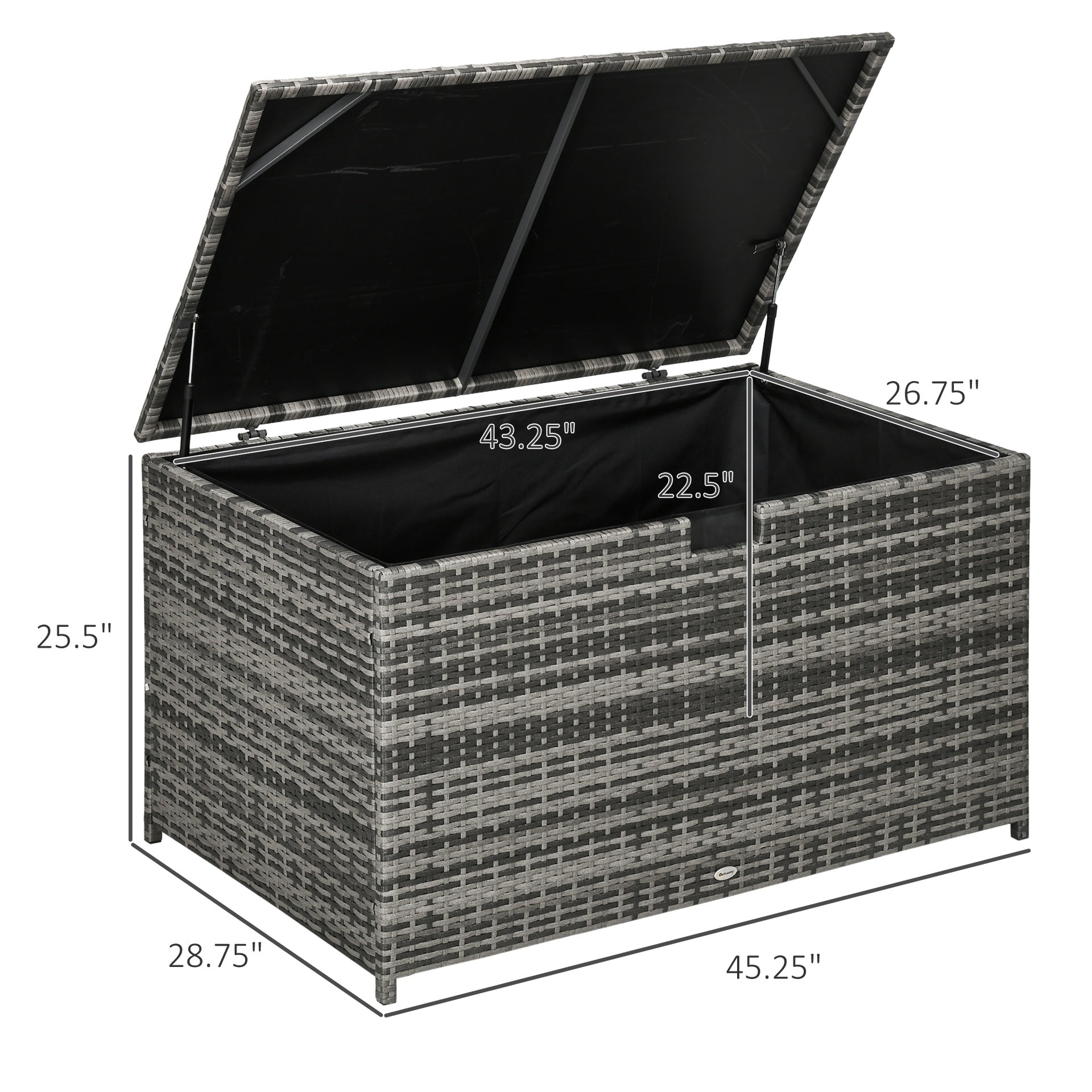 Outsunny 113 Gallon Outdoor Storage Box, Rattan Deck Box for Indoor, Patio Furniture Cushions, Pool Garden Tools, Dark Gray