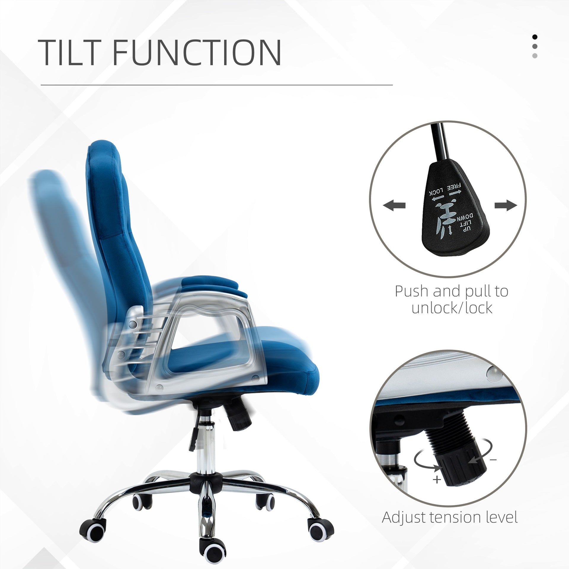 Vinsetto Velvet Office Chair Desk Chair with 360 Degree Swivel Wheels Adjustable Height Tilt Function Blue