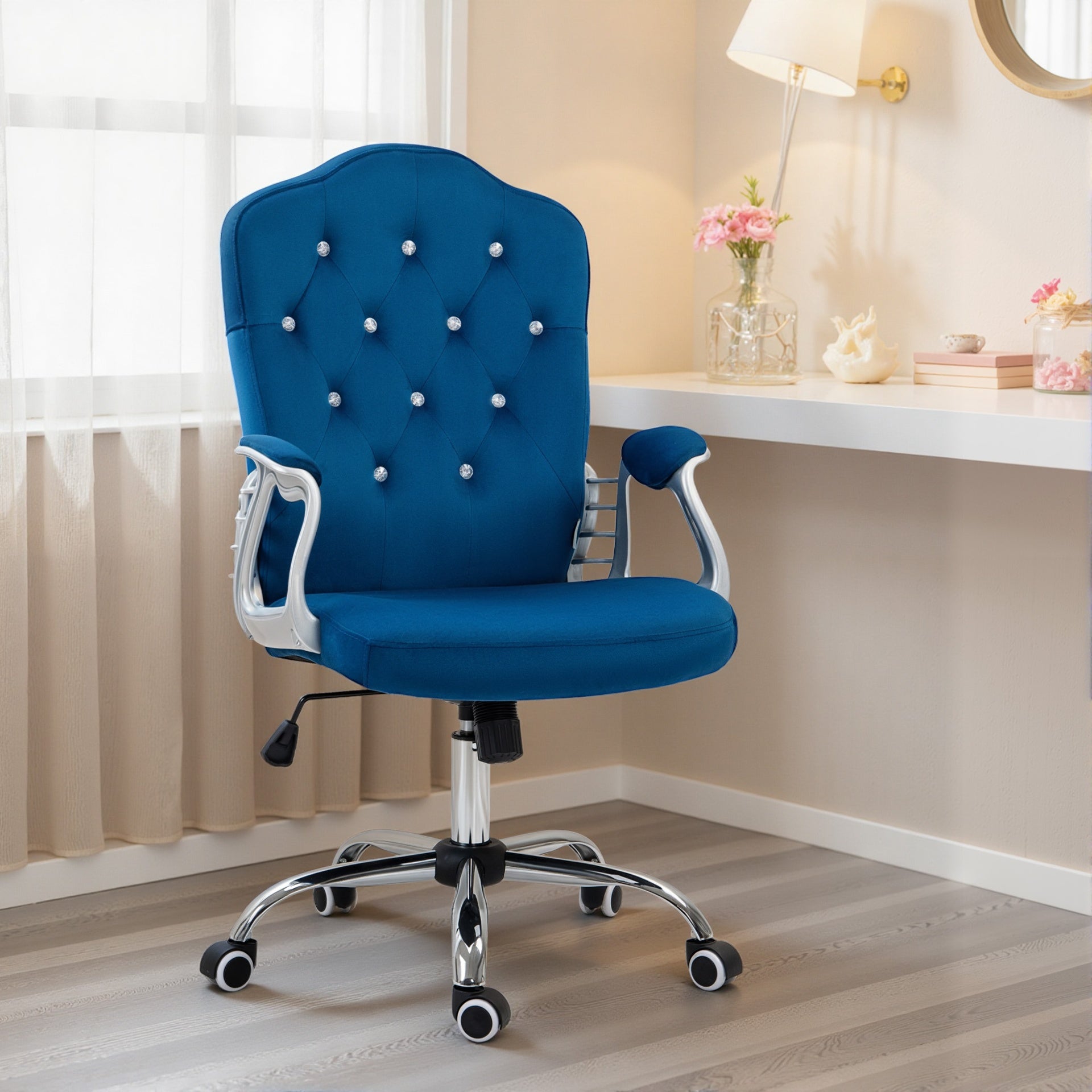Vinsetto Velvet Office Chair Desk Chair with 360 Degree Swivel Wheels Adjustable Height Tilt Function Blue