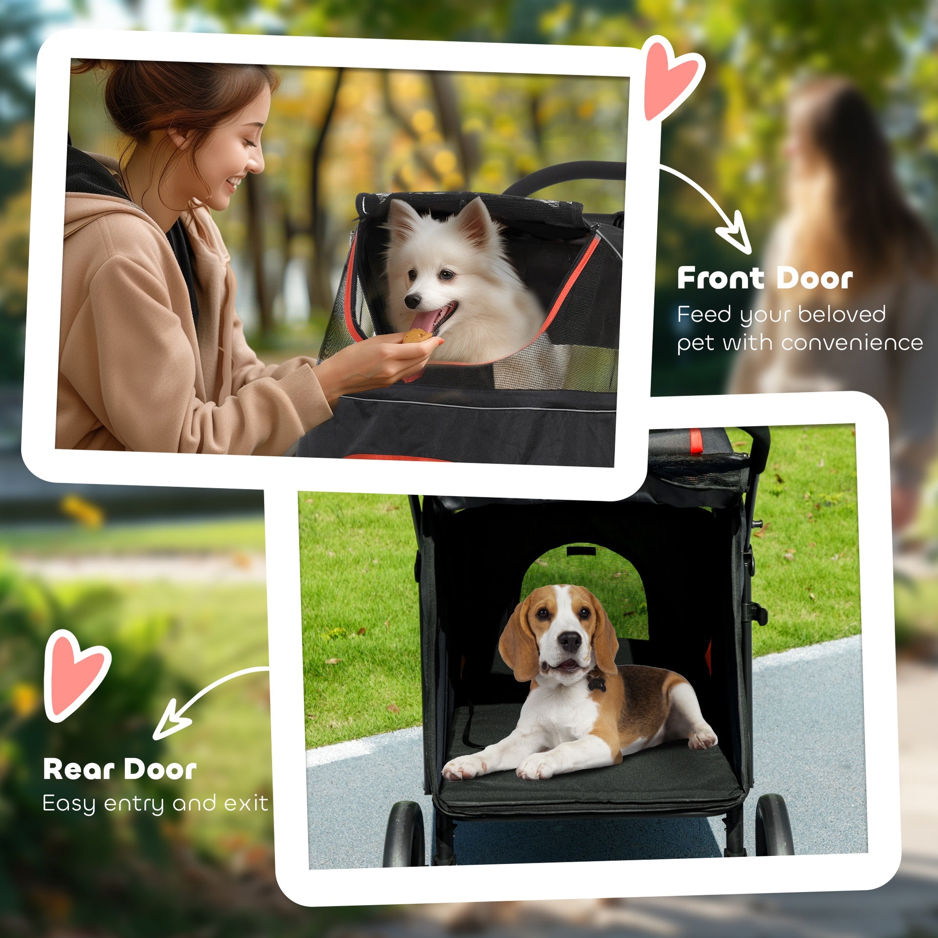 PawHut One-Click Foldable Dog Stroller for M, L Dogs, Pet Stroller, Black