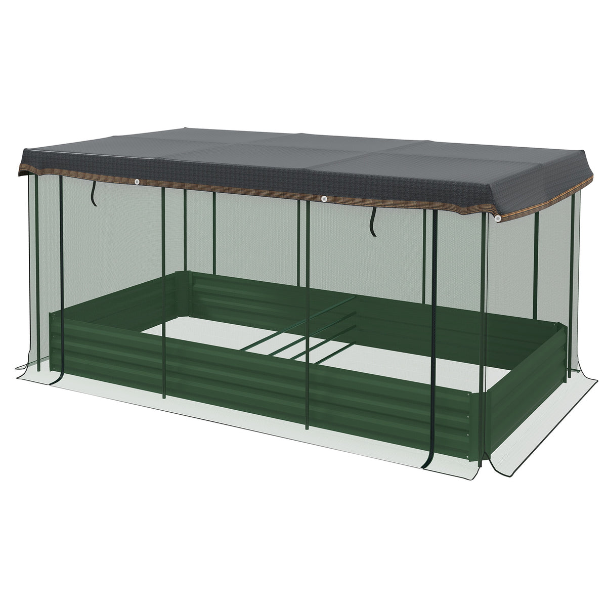 Outsunny Galvanized Steel Planter Box with Crop Cage and Shade Cloth, Raised Garden Bed for Flowers, Veggies and Herbs, Green