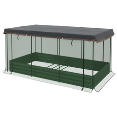 Outsunny Galvanized Steel Planter Box with Crop Cage and Shade Cloth, Raised Garden Bed for Flowers, Veggies and Herbs, Green