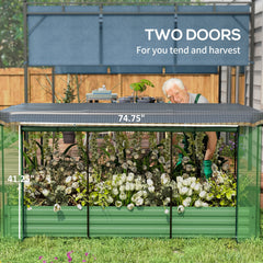 Outsunny Galvanized Steel Planter Box with Crop Cage and Shade Cloth, Raised Garden Bed for Flowers, Veggies and Herbs, Green