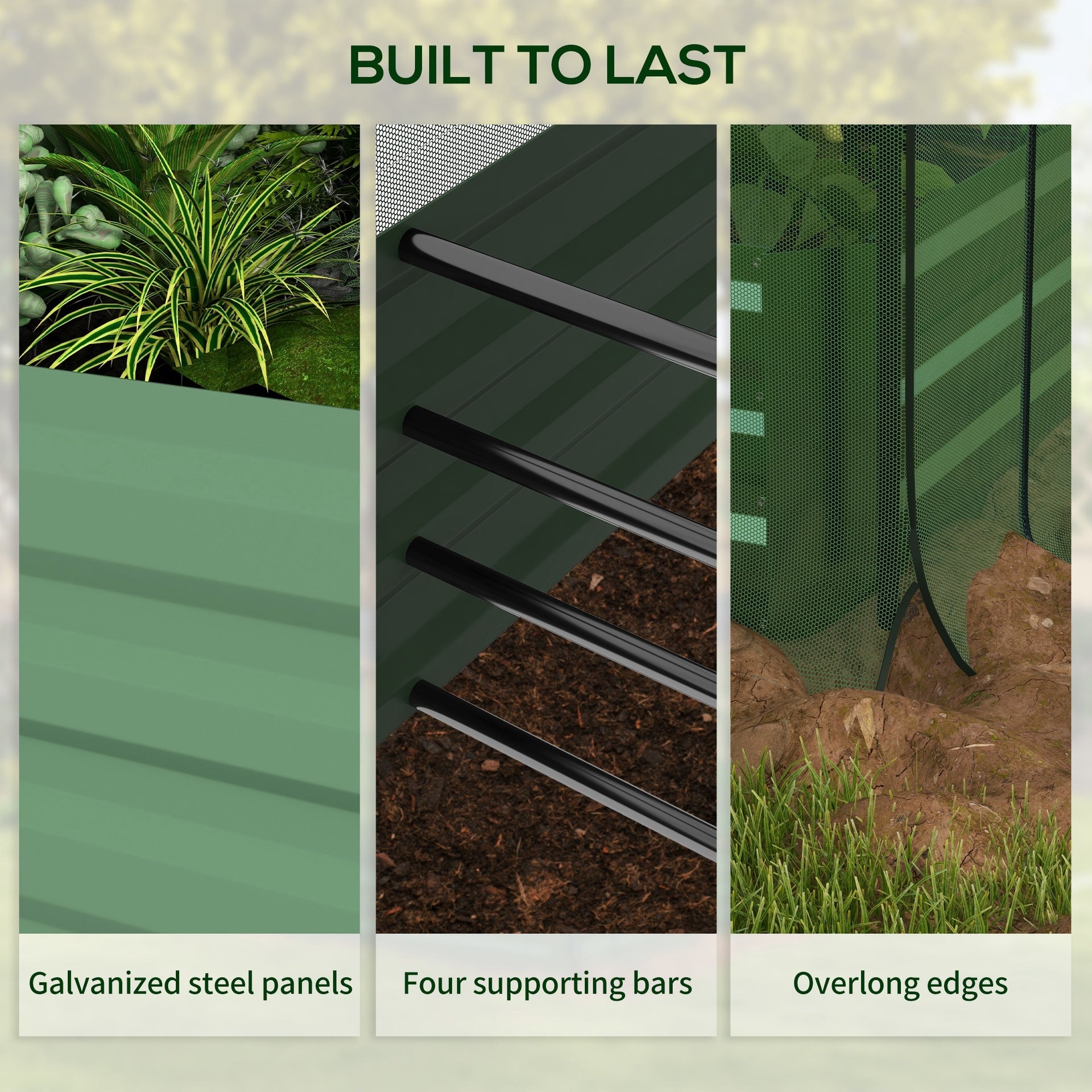 Outsunny Galvanized Steel Planter Box with Crop Cage and Shade Cloth, Raised Garden Bed for Flowers, Veggies and Herbs, Green