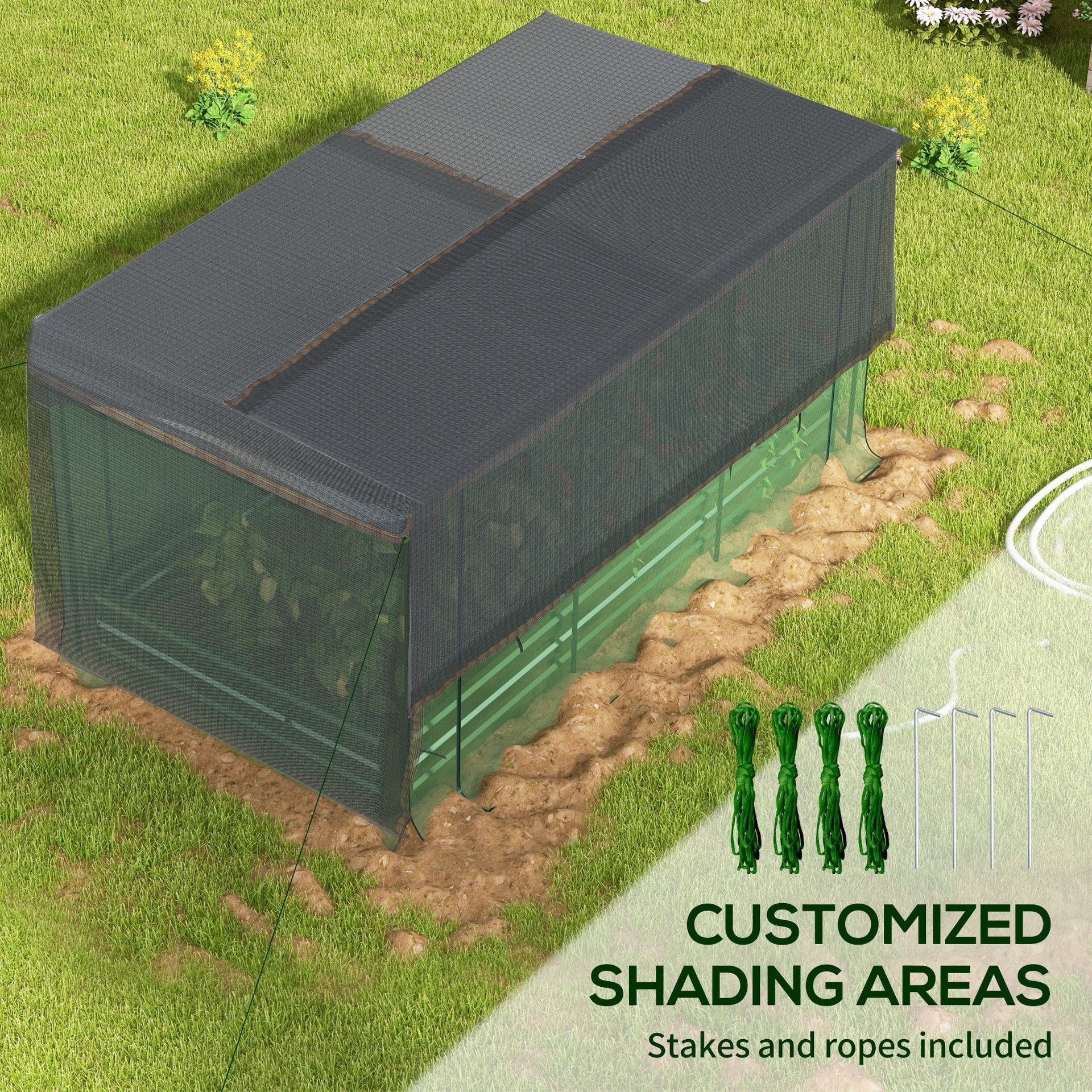 Outsunny Galvanized Steel Planter Box with Crop Cage and Shade Cloth, Raised Garden Bed for Flowers, Veggies and Herbs, Green