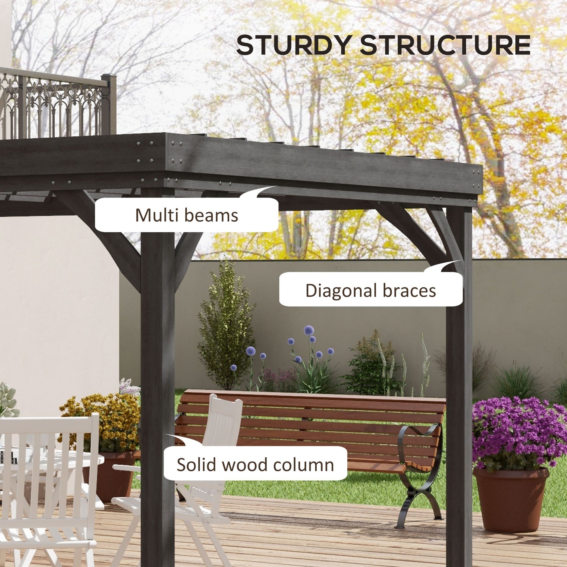 Outsunny 10' x 12' Outdoor Wooden Pergola, Grape Vine Gazebo with Concrete Anchors for Garden, Patio, Backyard, Deck, Gray