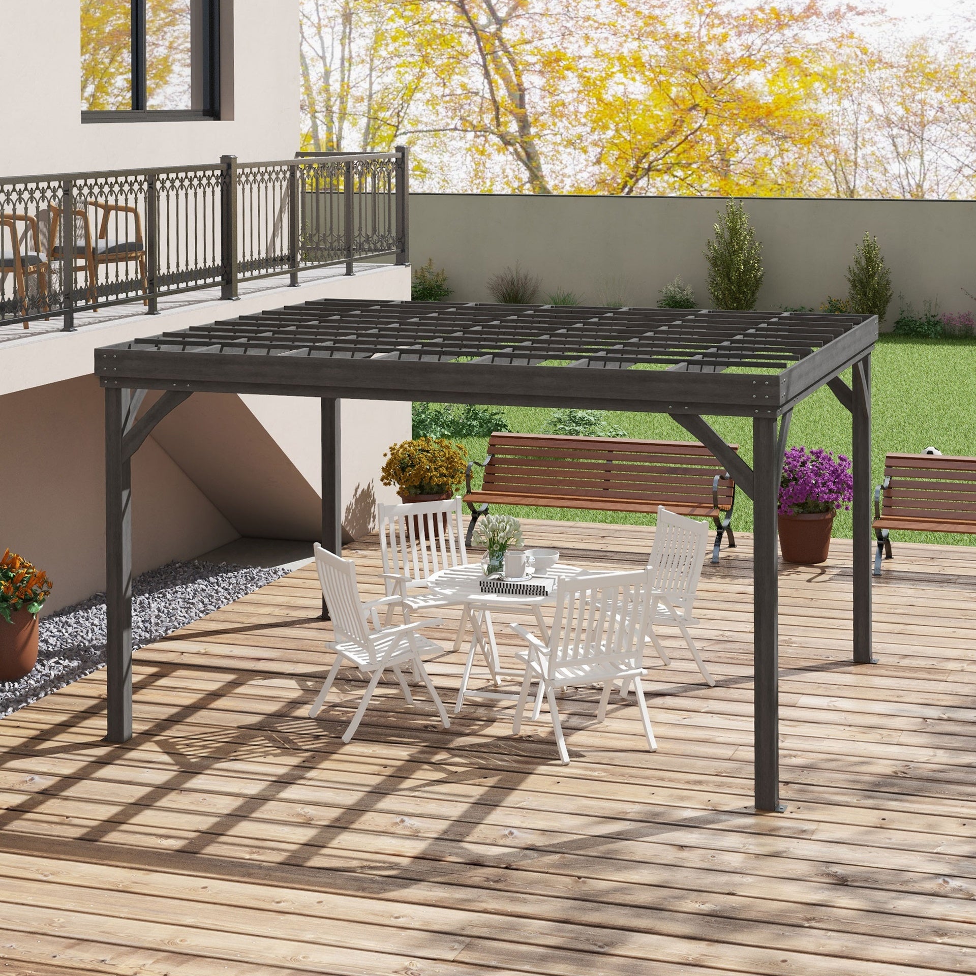 Outsunny 10' x 12' Outdoor Wooden Pergola, Grape Vine Gazebo with Concrete Anchors for Garden, Patio, Backyard, Deck, Gray