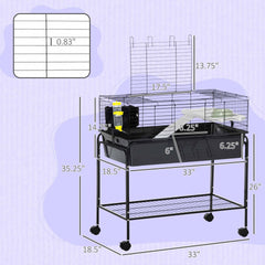 PawHut Two-Story Small Animal Cage Removable from Stand, Pet Habitat with Shelf & Wheels, 33" x 18.5" x 35", Charcoal Gray