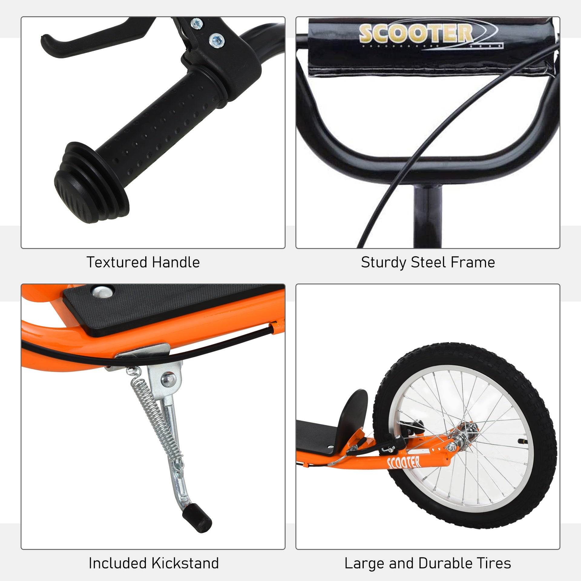 Aosom Youth Scooter Kick Scooter for Kids 5+ with Adjustable Handlebar Front and Rear Dual Brakes, Orange