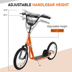 Aosom Youth Scooter Kick Scooter for Kids 5+ with Adjustable Handlebar Front and Rear Dual Brakes, Orange