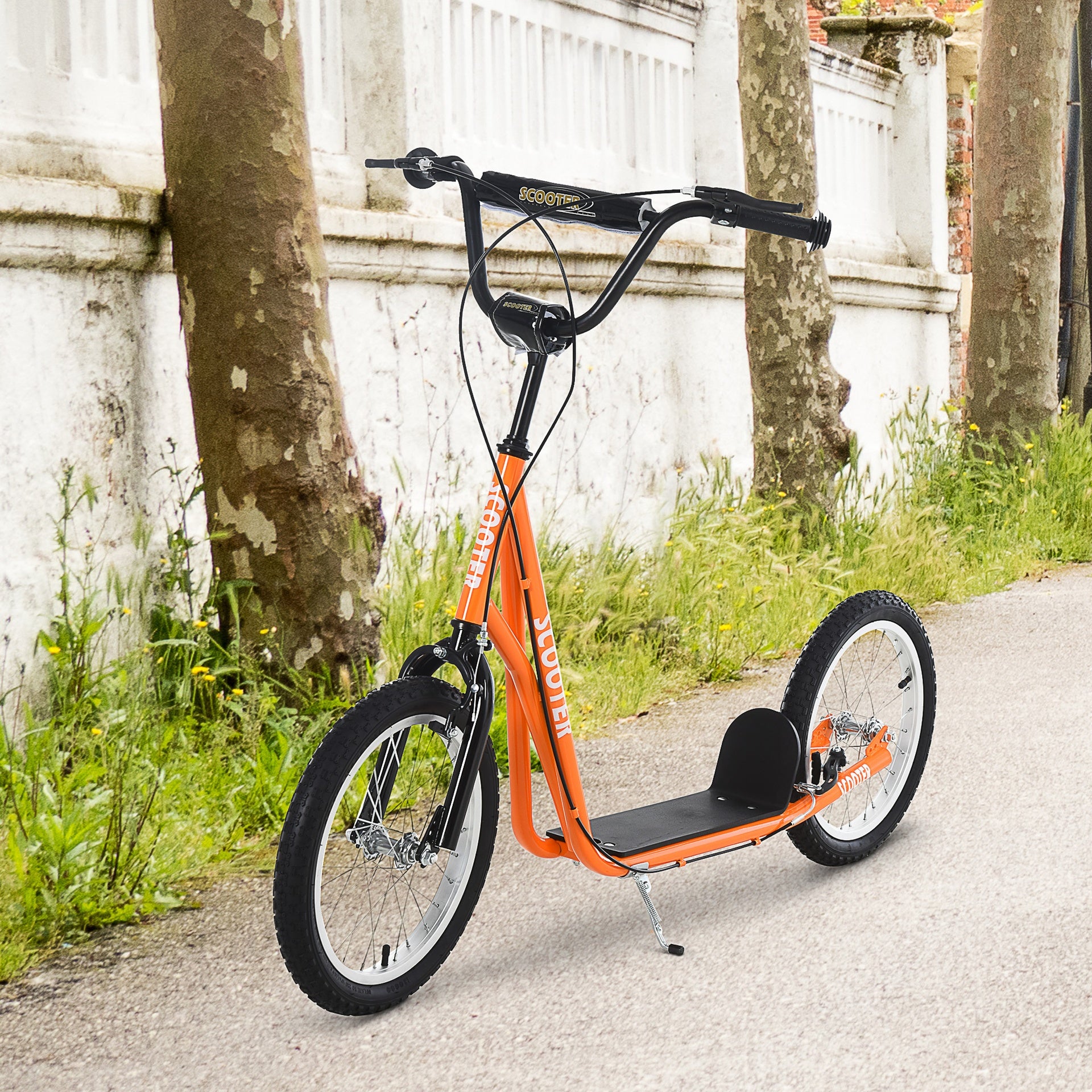 Aosom Youth Scooter Kick Scooter for Kids 5+ with Adjustable Handlebar Front and Rear Dual Brakes, Orange