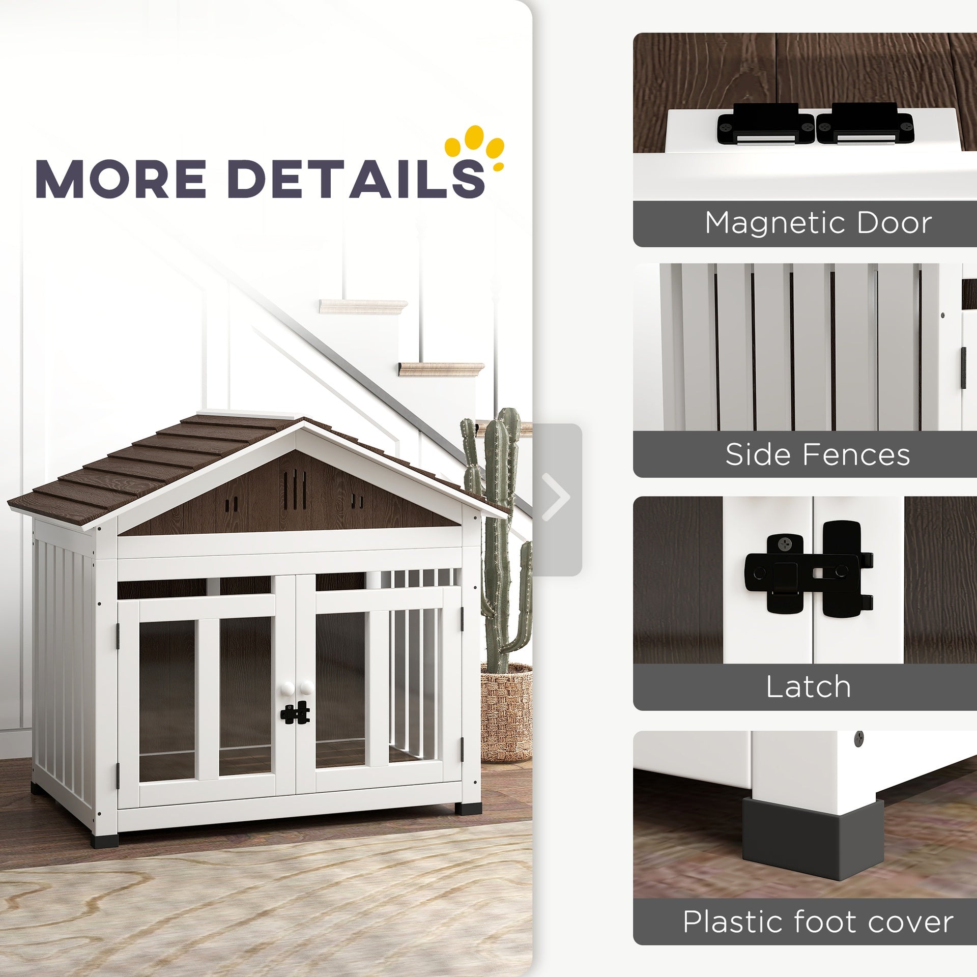 PawHut 40"L Wooden Dog House Outdoor Indoor for Small, Medium, Large Dogs, with Air Vents & Elevated Removable Floor