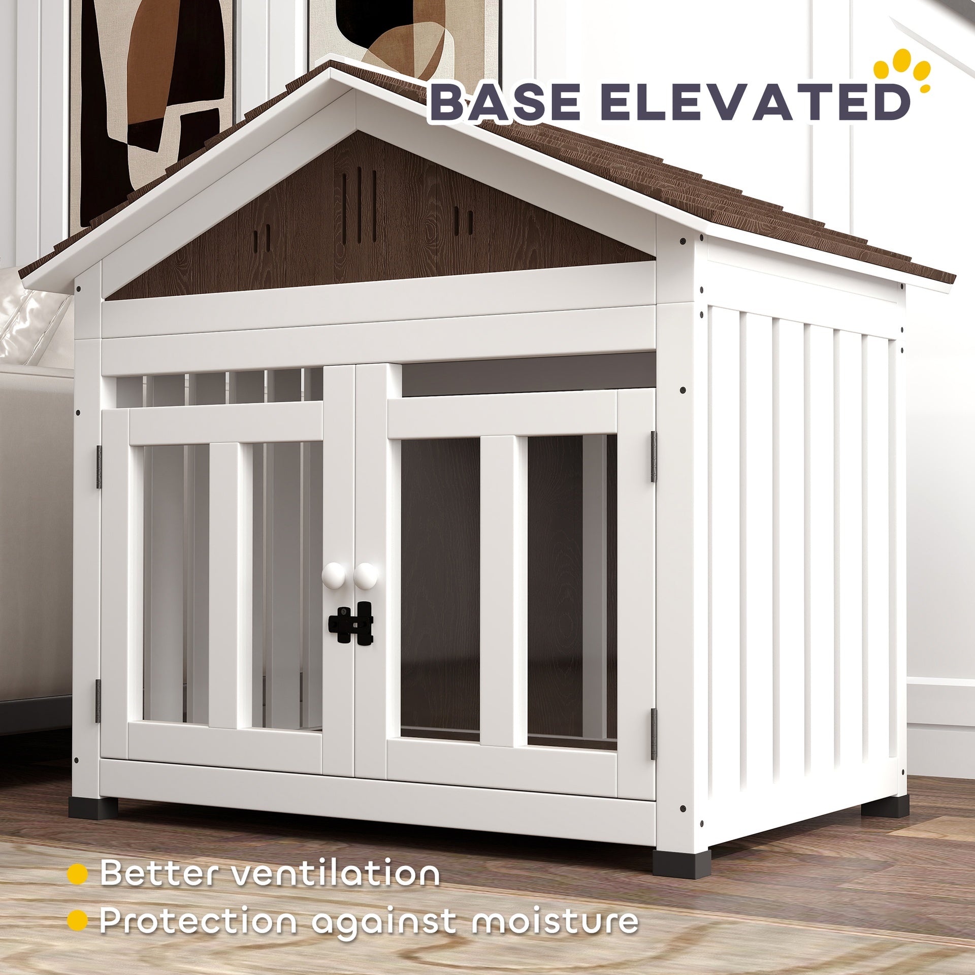 PawHut 40"L Wooden Dog House Outdoor Indoor for Small, Medium, Large Dogs, with Air Vents & Elevated Removable Floor
