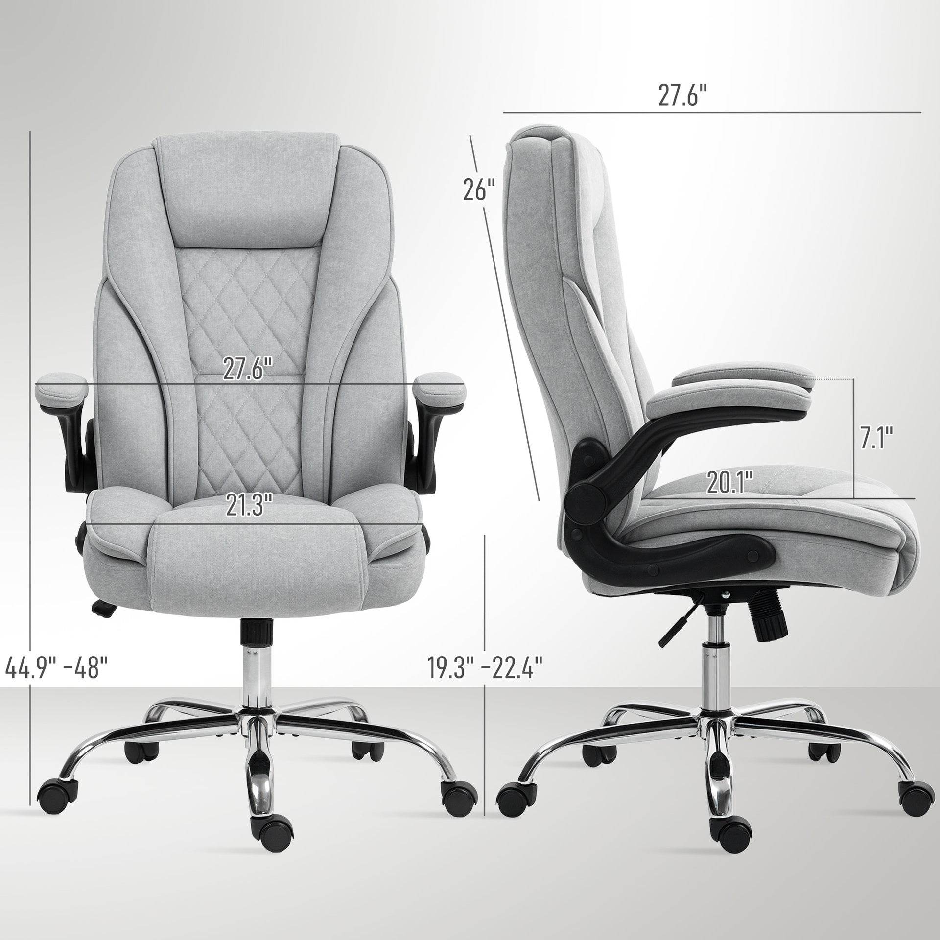 HOMCOM Executive Office Chair, Desk Chair with Flip-up Armrest, Diamond Fabric Computer Chair for Home Office, Gray