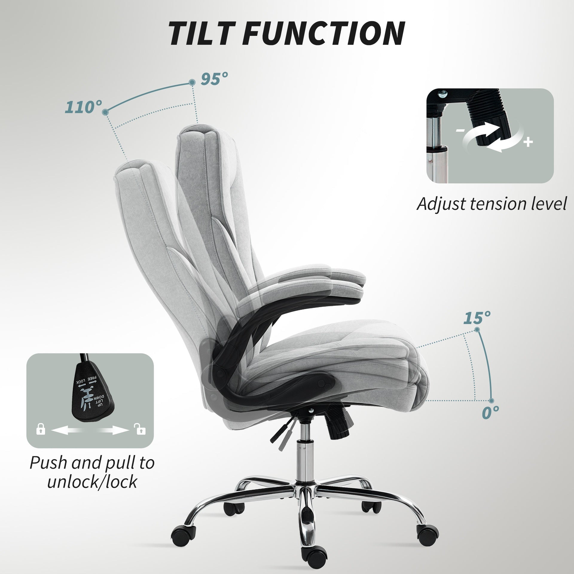 HOMCOM Executive Office Chair, Desk Chair with Flip-up Armrest, Diamond Fabric Computer Chair for Home Office, Gray
