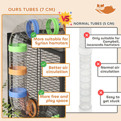 PawHut 5 Tier Hamster Cage, Rolling Rat Cage with Deep Tray, Storage Shelf, Big Exercise Wheel, Hut, Tube System