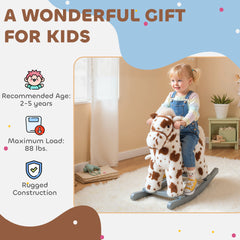 Qaba Rocking Horse, Animal Rocker with Rabbit Toy and Realistic Neigh for Toddlers, Soft Filling Ride on Pony, Brown