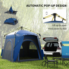 Outsunny 3 Person Pop Up Camping Tent Quick Setup Automatic Hydraulic Family Travel Tent w/ Windows Doors Carry Bag, Blue