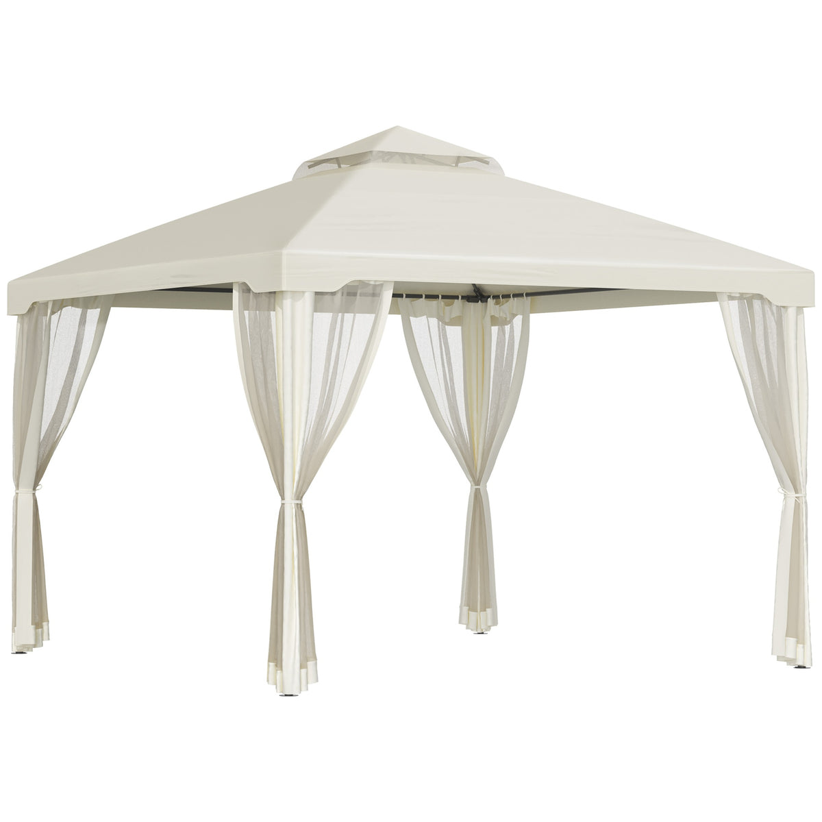 Outsunny 9.6' x 9.6' Patio Gazebo, Outdoor Canopy Shelter with 2-Tier Roof and Netting, Steel Frame for Garden, Lawn, Backyard, and Deck, Cream White