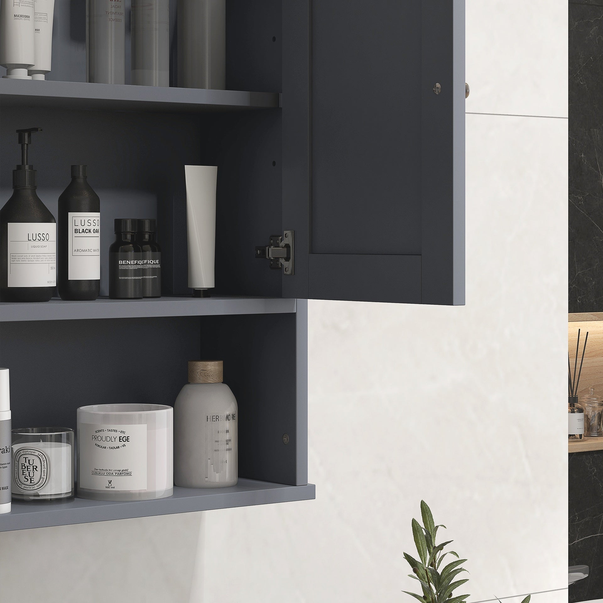 kleankin Farmhouse Bathroom Medicine Cabinet, Wall Cabinet with Barn Doors and Adjustable Shelf for Laundry Room, Gray