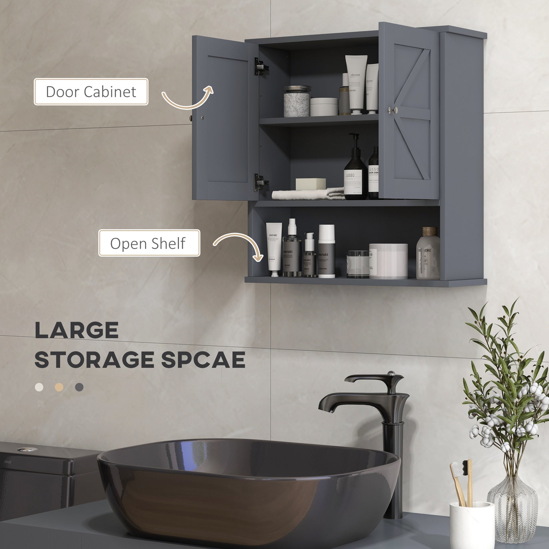 kleankin Farmhouse Bathroom Medicine Cabinet, Wall Cabinet with Barn Doors and Adjustable Shelf for Laundry Room, Gray