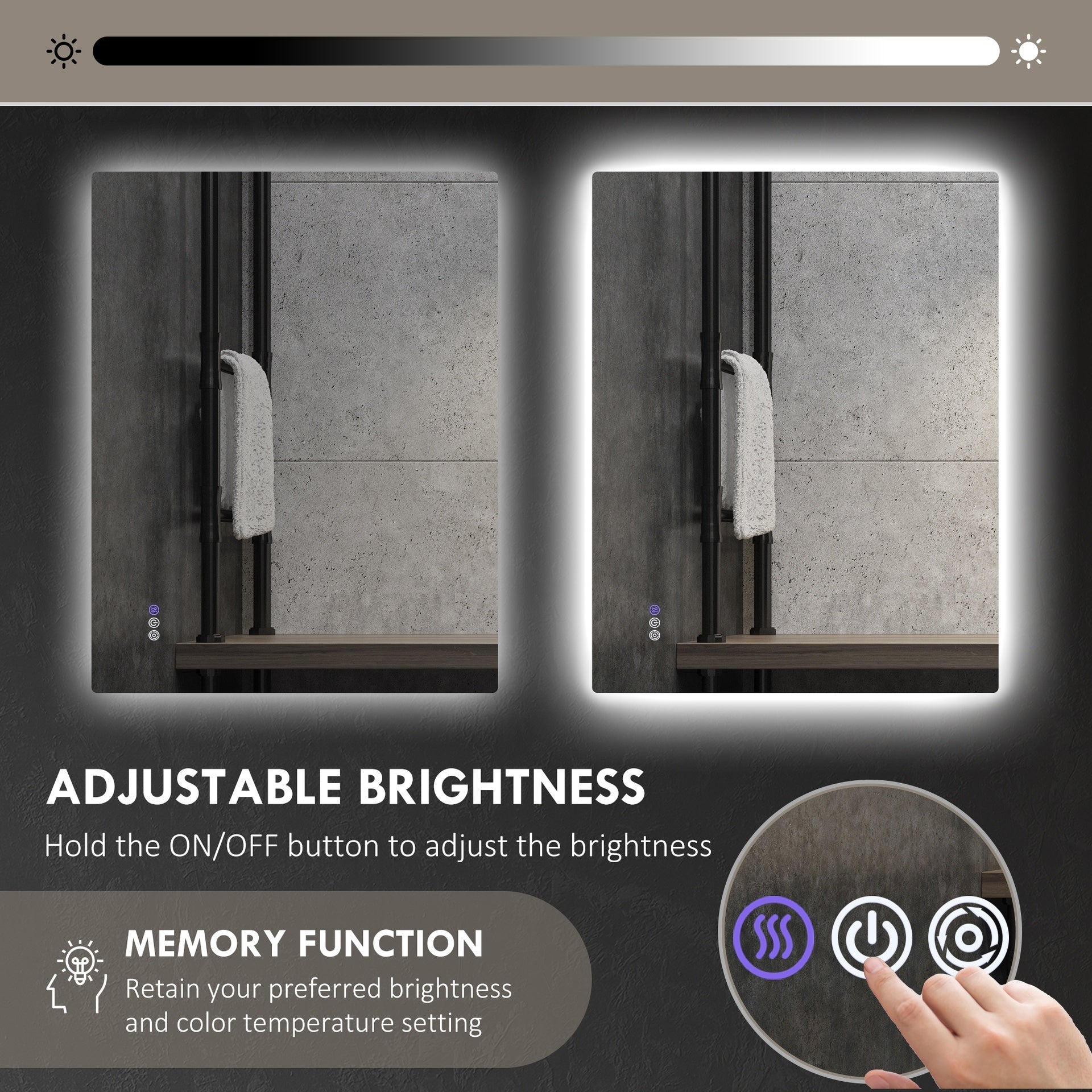 HOMCOM Dimmable Bathroom Mirror with Lights, 37" x 35" Backlit LED Mirror w/ Anti-Fog, Memory & Infinite Color Temperature